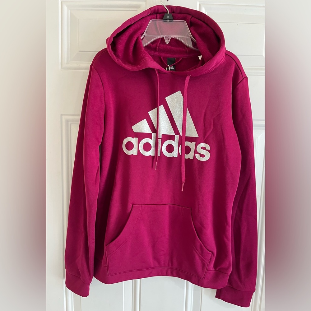 NWT Adidas Women S Glam and Go Logo Hoodie Multi Sport Pink Power Berry Metallic